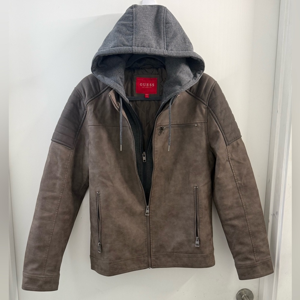 GUESS - MENS - FAUX LEATHER - HOODED JACKET